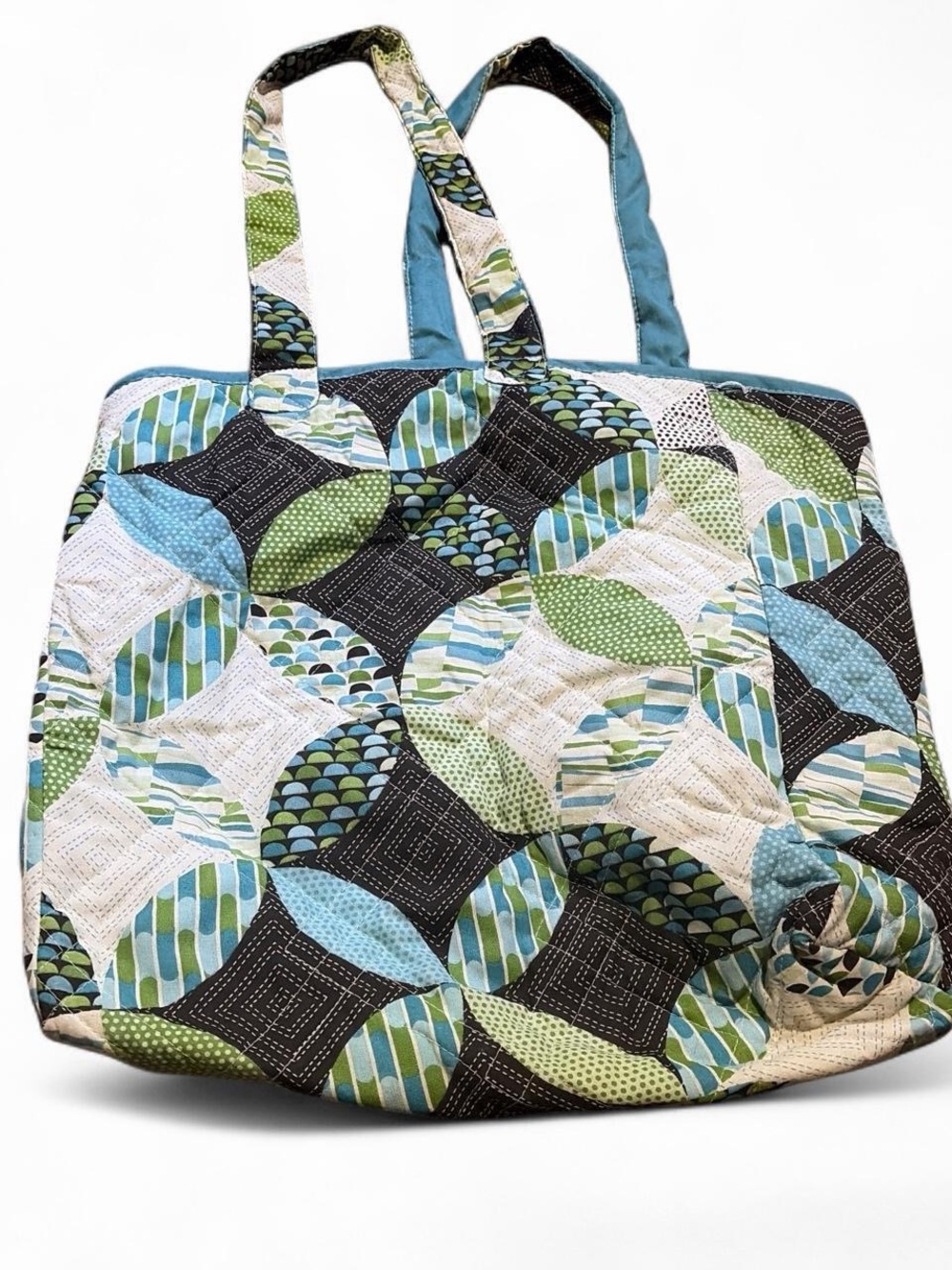 Quilted Patchwork Tote Bag in Blue & Green